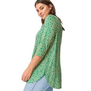 Ellos Curved Hem Tunic Top Size 22/24 Kelly Green‎ Floral Stretch Cottage Boho